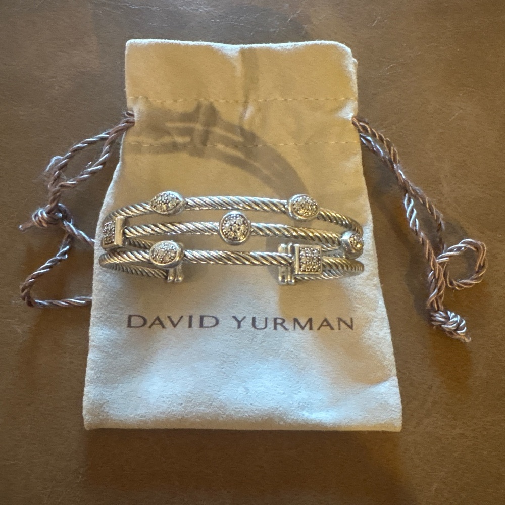 Authentic David Yurman Diamond Three Row Confetti Cuff Bracelet